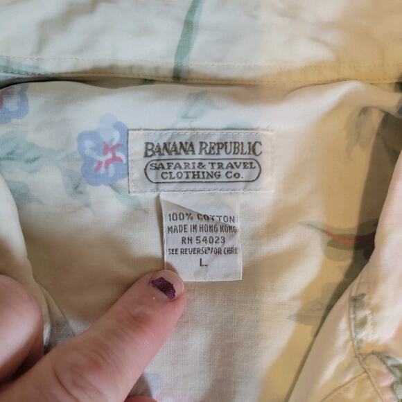 Vintage Banana Republic Shirt Womens Large Yellow Floral Safari Travel - Picture 7 of 9